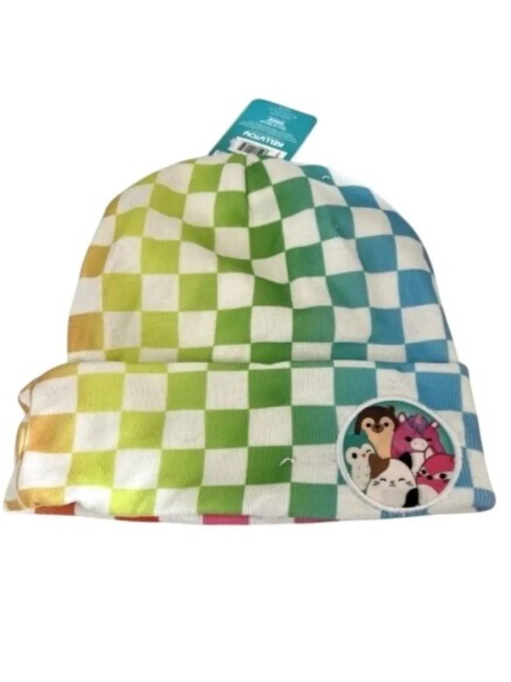 Squishmallows Original Rainbow Checkerboard Cuffed Beanie Hat OSFM